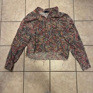 BON HOMME Paisley Print Collared Long Sleeve Shirt Womens XL Distressed